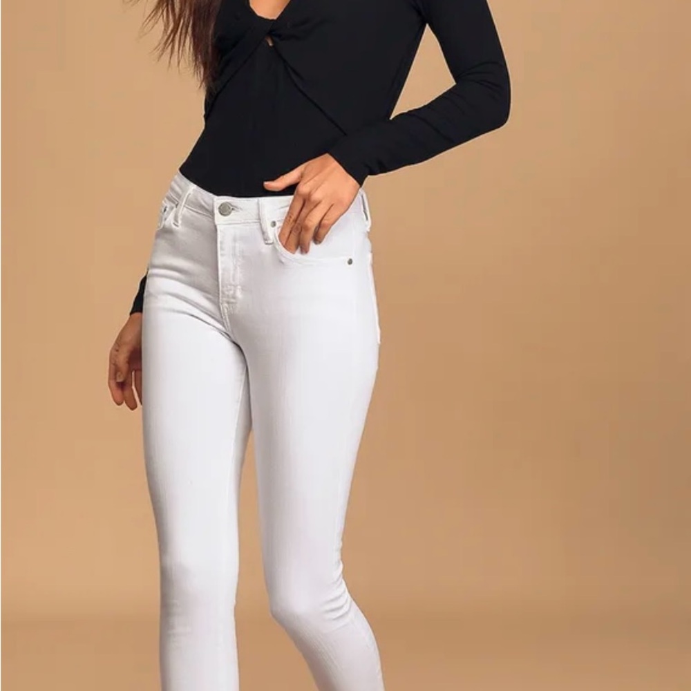Just Black Denim | Teigan White High Rise Raw Hem Skinny Jeans | Size 27
